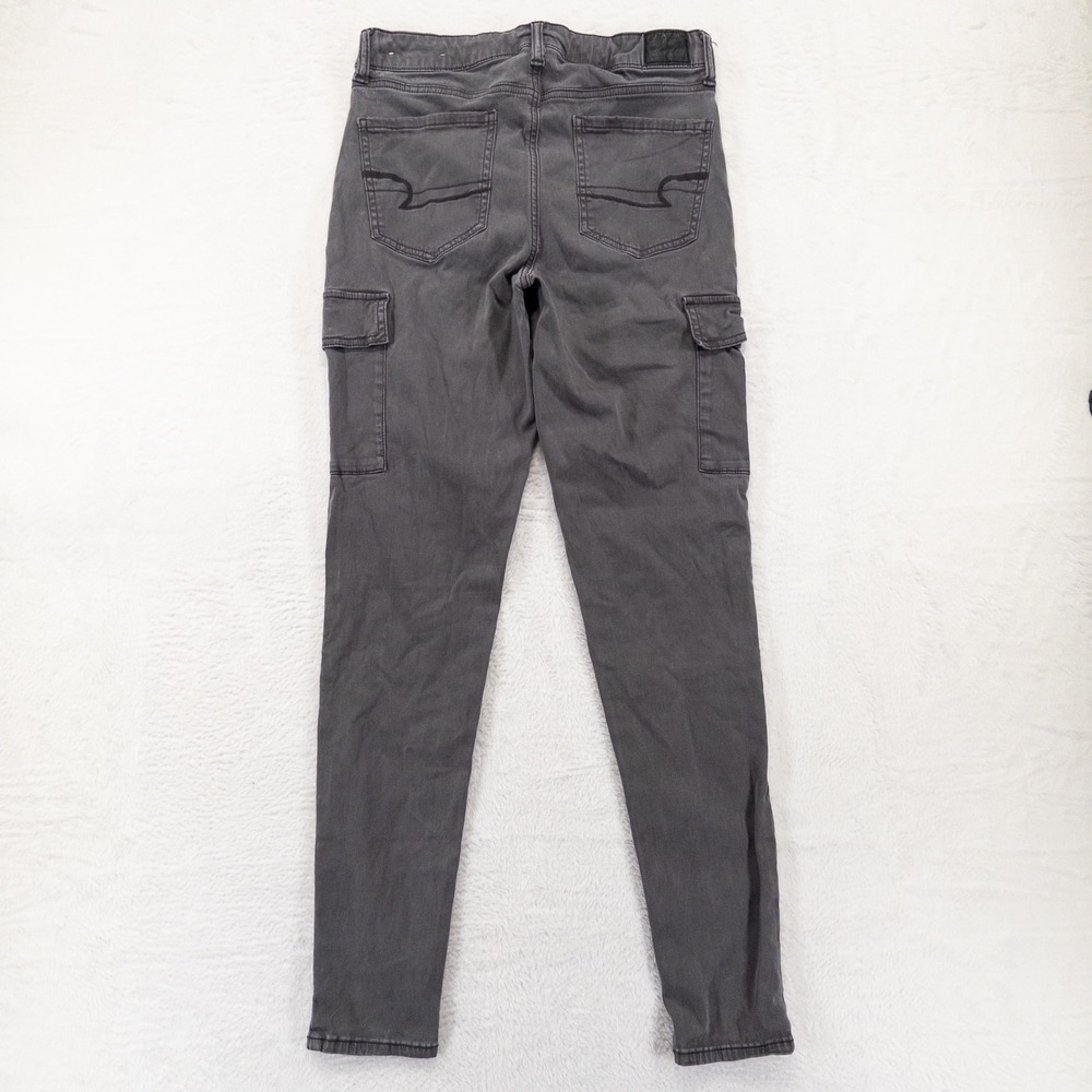 American Eagle Hi Rise Jegging 10 LONG Gray Cargo Pockets Drawstring Utility - Picture 3 of 14